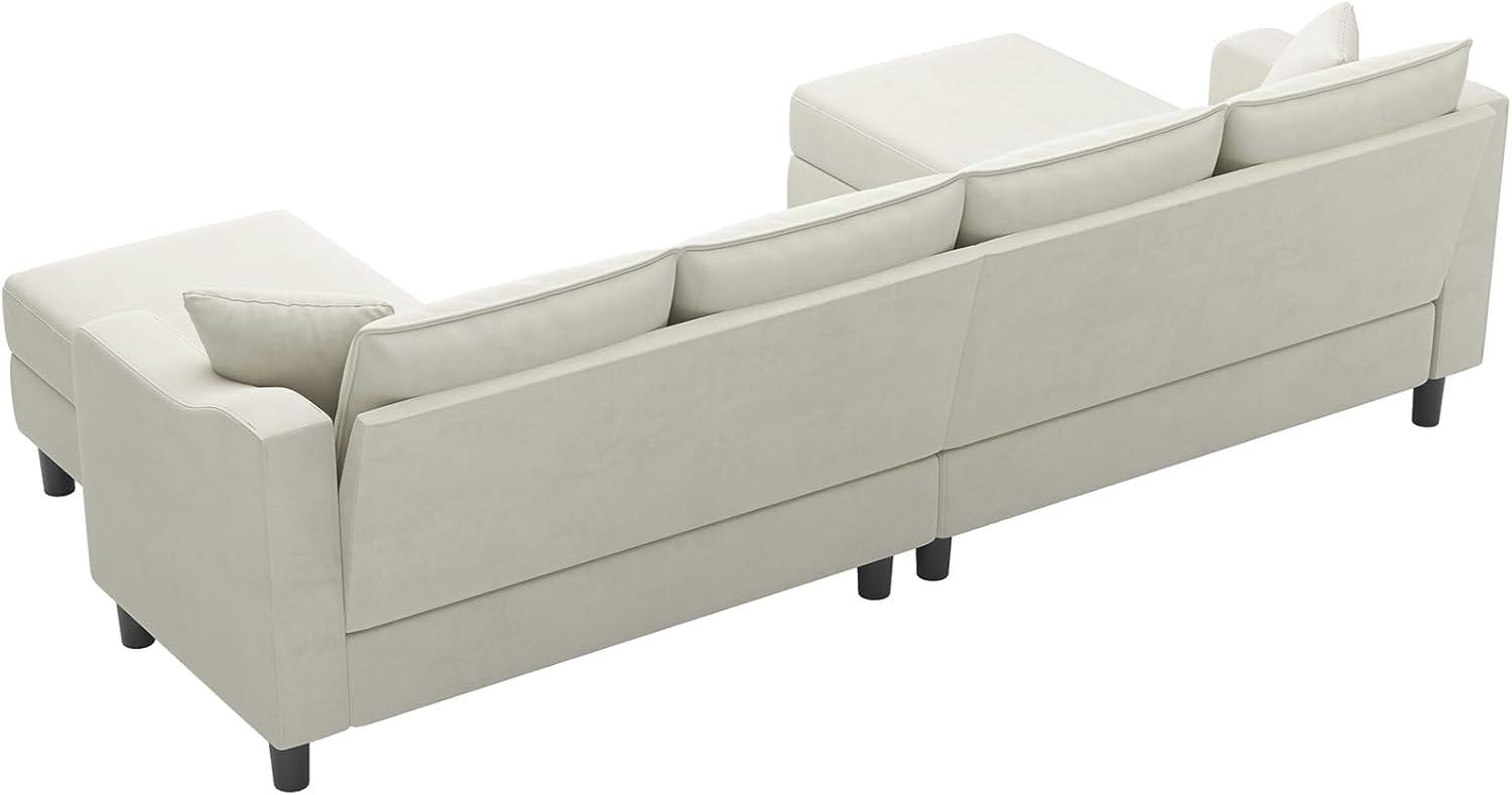 Belffin U Shaped Sectional Sofa Velvet Convertible Sofa with Reversible Chaises Sectional Couches with Ottomans for Living Room (Beige)…