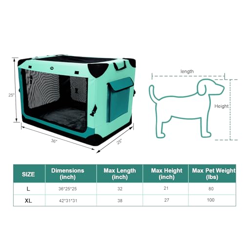 Ownpets Collapsible Dog Crate, 42 inch Portable Travel Dog Crate for Large Dogs, 4-Door Foldable Pet Kennel with Durable Mesh Windows & Double-Sided Soft Mat