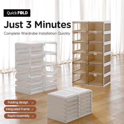 Foldable Shoe Rack,Shoe Organizers for Closet Plastic Shoe Storage Box Space Saving for Entryway, Large Sturdy Stackable Sneaker Cabinet Bins with Magnetic Clear Door 8 Tiers 16 Pairs