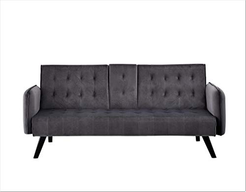 Cricklade Mid Century Modern Velvet Upholstered Futon Sofa Bed, Couches for Living Room with Center Console and Cupholders, Blue