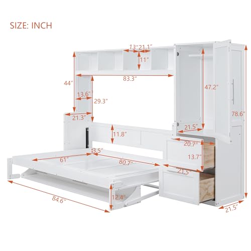 Merax, Gray Size Murphy Bed Wall, Queen+Closet+Drawers
