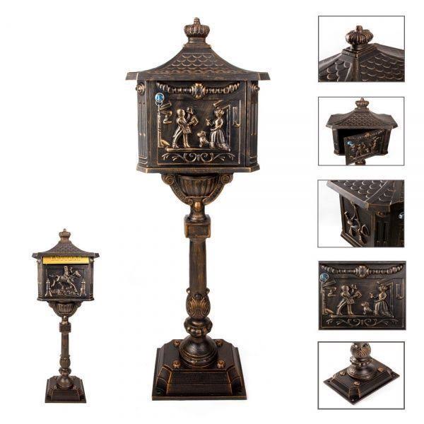 Heavy Duty Mailbox Postal Box Security Cast Aluminum Vertical Pedestal Brown 12404