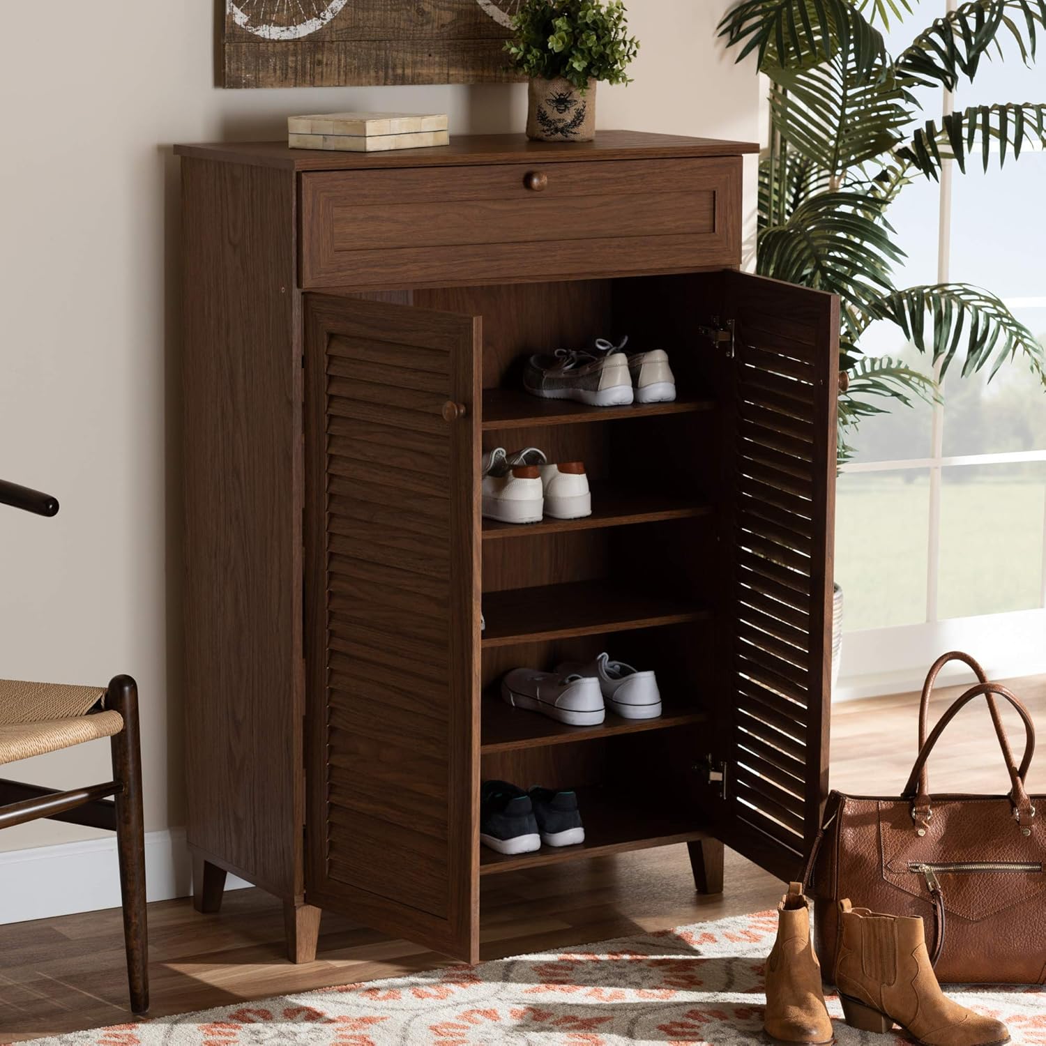 Baxton Studio Shoe Cabinets, One Size, Walnut