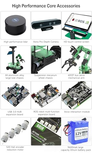 Yahboom ROS Robotic Kit for Jetson Orin Nano 16GB with 6DOF Robot Arm Mecanum Wheel Chassis AI Speech Recognition Automatic Navigation 3D Mapping Project Research for Adults College Students