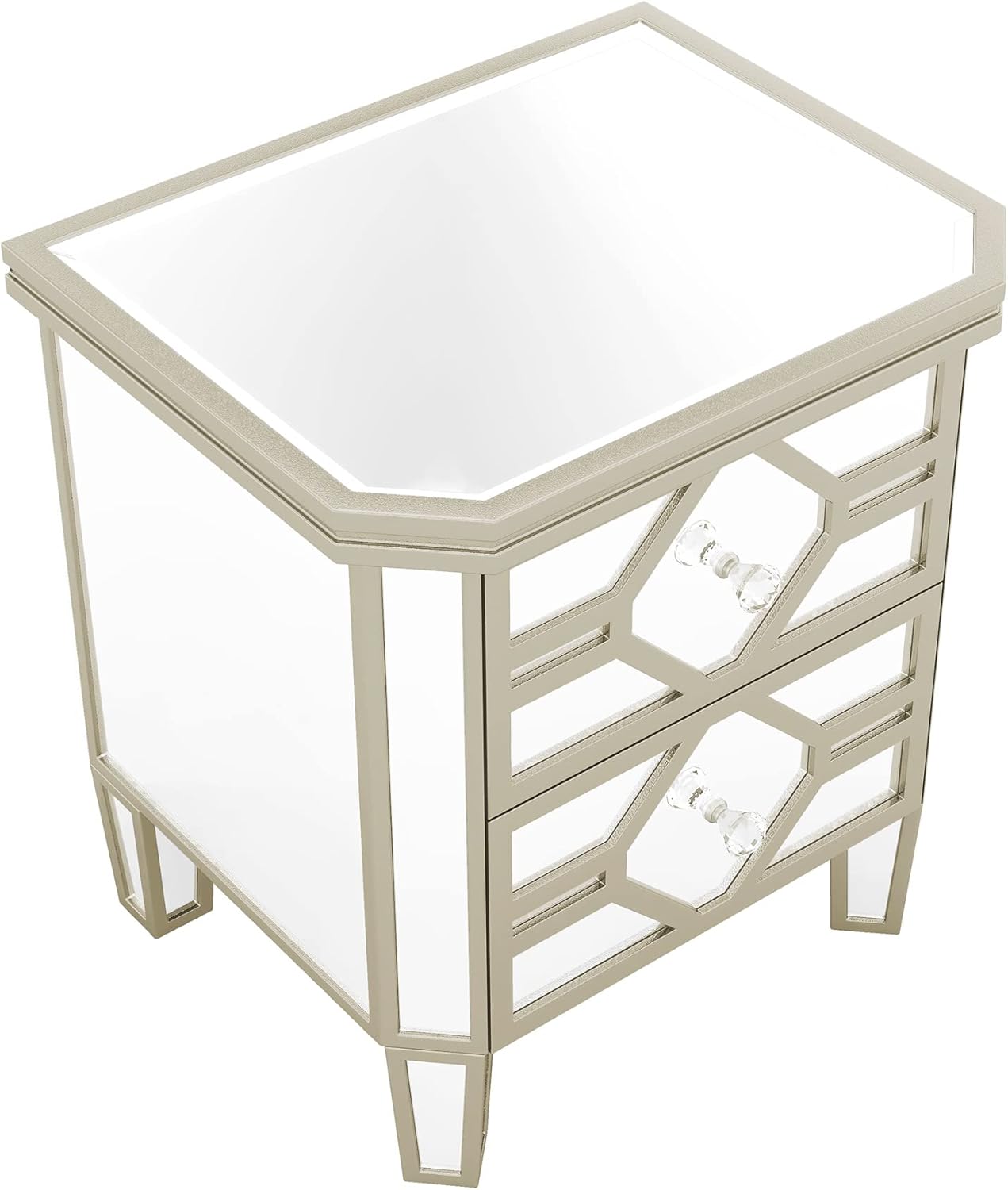 Harper & Bright Designs Mirrored 2-Drawer Nightstand End Table with Golden Lines, Side Table with Storage for Living Room,Bedroom(Silver)