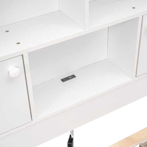 Bellemave Captain beds with Storage, Full Size Storage Bed with 4 Drawers and Storage headboard, Full Size Bed with Bookcase and USB, Full Bed for Kids, Boys, Girls, Teens Adults, White