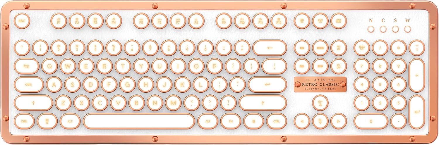Azio Retro Classic Bluetooth 5.0 (Artisan) - Wireless/USB Wired Vintage Backlit Leather Mechanical Keyboard for PC/Mac (MK-RETRO-L-03B-US)