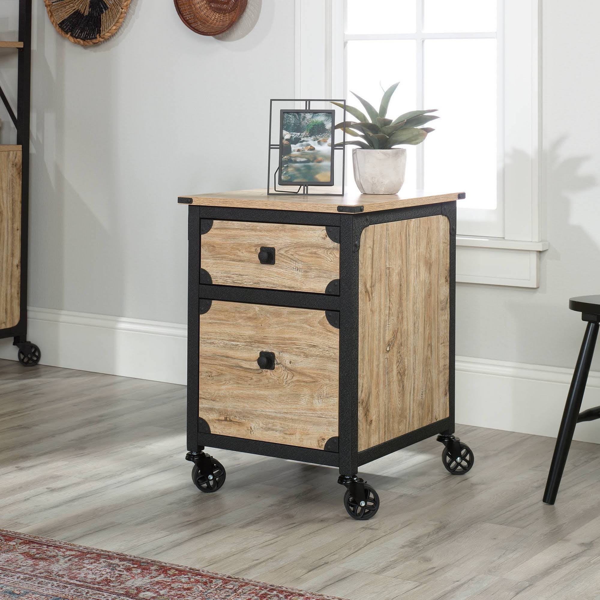 Sauder Steel River Metal u0026 Wood Rolling Pedestal File Cabinet
