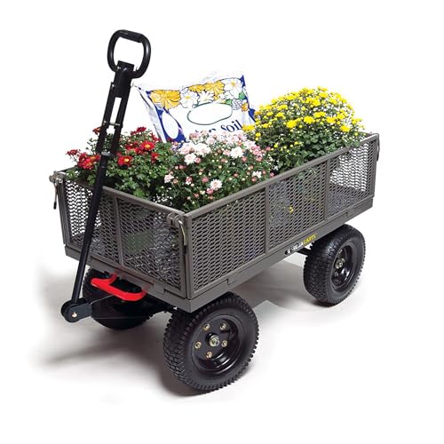 Gorilla Carts Steel Utility Wagon w/Removable Side Panels, 1200 lb Capacity, Gray - Outdoor Flatbed Cart with 39.45" x 22" Metal Mesh Bed and All-Terrain Wheels for Garden, Lawn & Landscaping