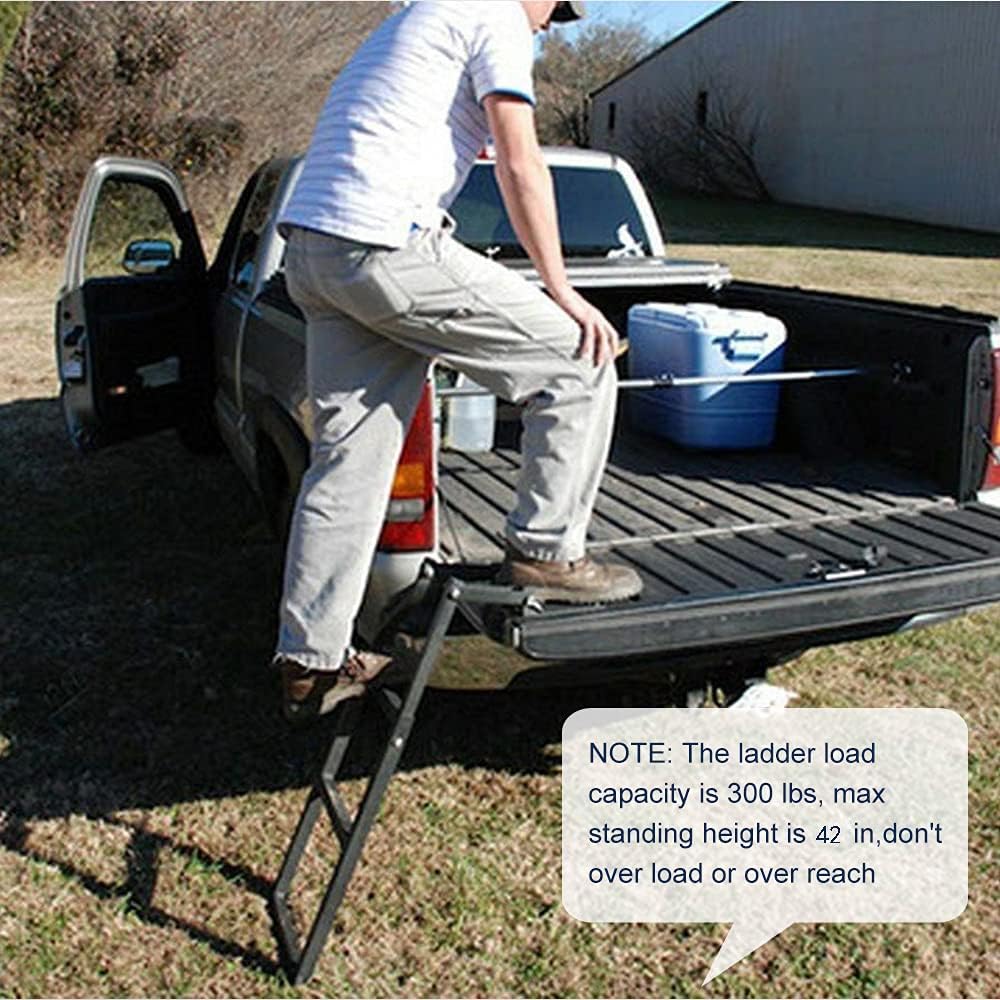 Universal Fit Pickup Truck Tailgate Ladder Tailgate Ladder for Truck Black 42 Inches Ladder Capacity 300 lbs Durable Steel with Black Powder Coat Pack of 2