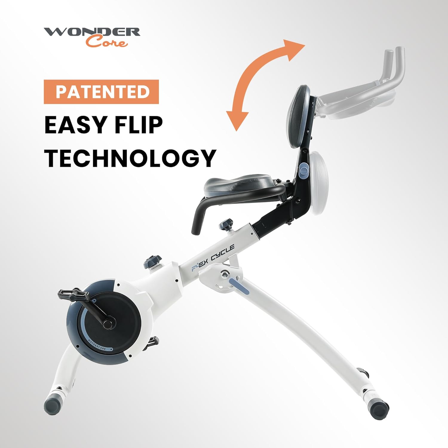 WONDER CORE Flex Cycle: 4-in-1 Stationary Exercise Bike, Folding Upright Recumbent Exercise Bike, Magnetic Resistance Indoor Cycling Bike, Workout Bike for Home, 260 Lbs Weight Capacity (White)
