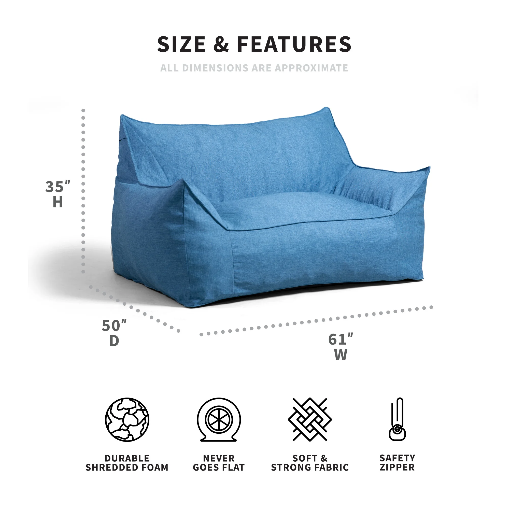 Big Joe Imperial Fufton Foam Filled Bean Bag Sofa with Removable Cover, Pacific Blue Union, Durable Woven Polyester, 5 feet Giant