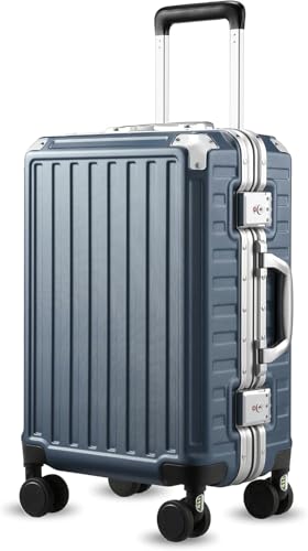 LUGGEX Aluminum Frame Luggage with Spinner Wheels, Zipperless Polycarbonate Hard Shell Carry On Luggage, 20 Inch Suitcases, Charcoal Metallic
