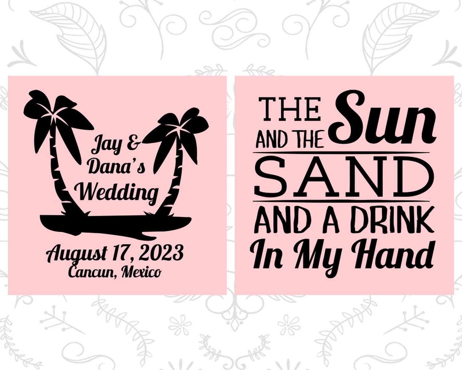 The Sun and The Sand and A Drink in My Hand, Custom Wedding Gift, Tropical Wedding Gift, Beach Wedding Gift, Beer Can Coolers (4