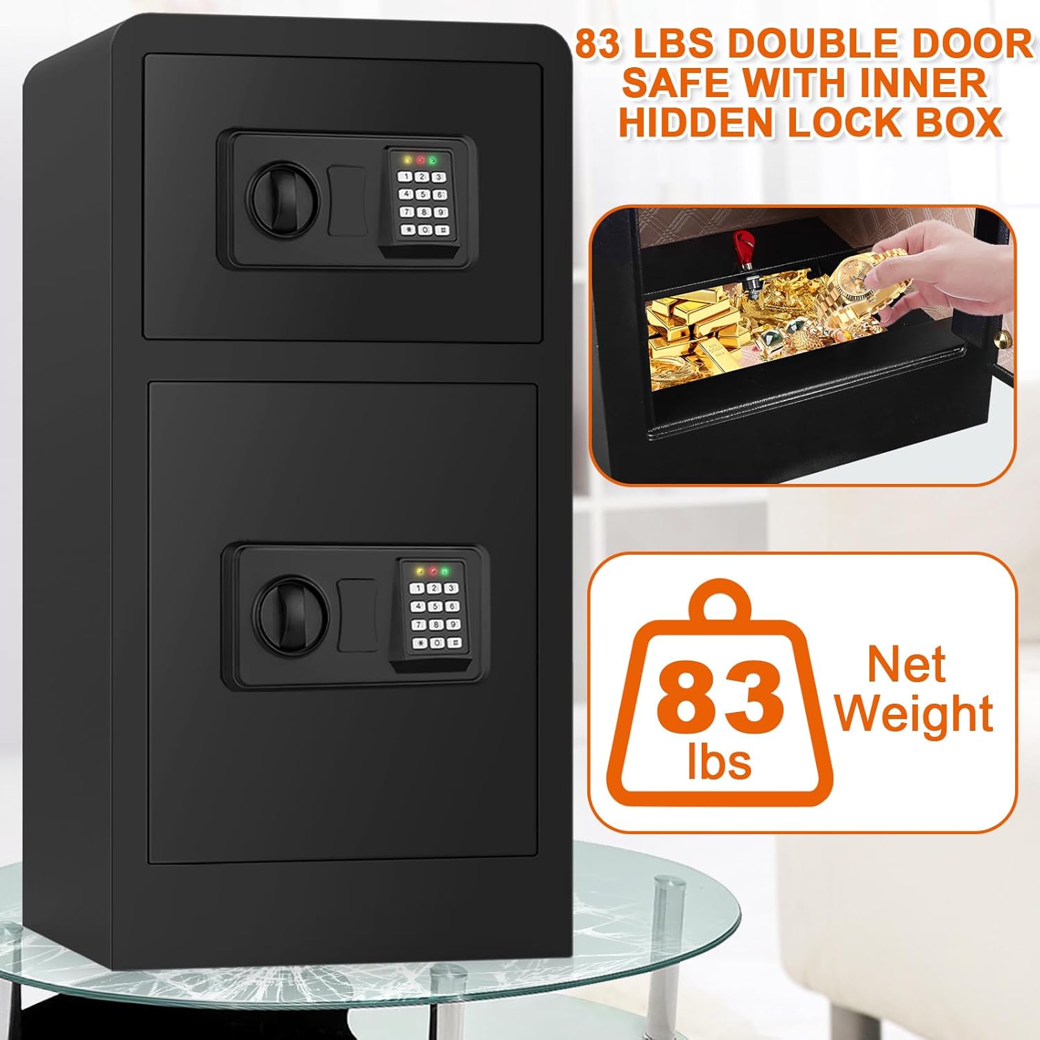 5.0 Cuft Extra Large Fireproof Safe Box with [𝑫𝒐𝒖𝒃𝒍𝒆 𝑫𝒐𝒐𝒓], Heavy Duty Digital Home Security Safe with Hidden Lock Box, Anti-Theft Fire Proof Home Safe for Money, Valuable, Document