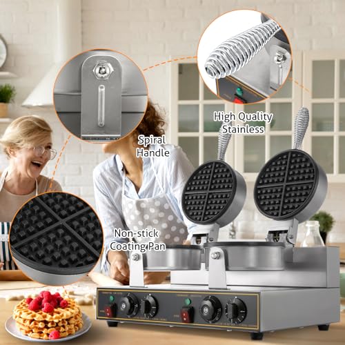 WICHEMI Commercial Waffle Maker Restaurant, Professional Waffle Maker Machine Non-stick Waffle Iron Round Waffle Maker