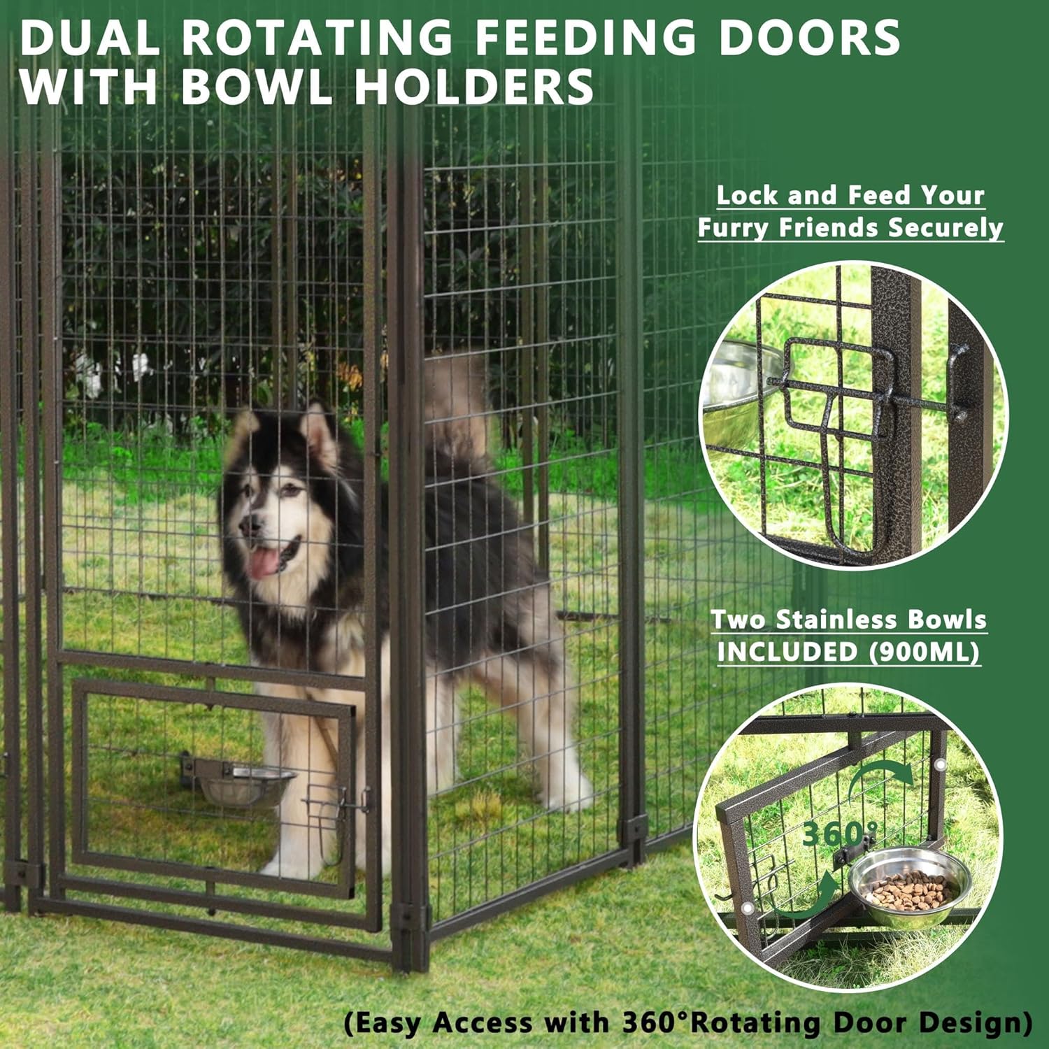 MUPATER Dog Kennel Outdoor 10' x 10', Large Dog House with Roof and Lockable Door, Heavy Duty Dog Enclosure with Rotating Feeding Door for Backyard
