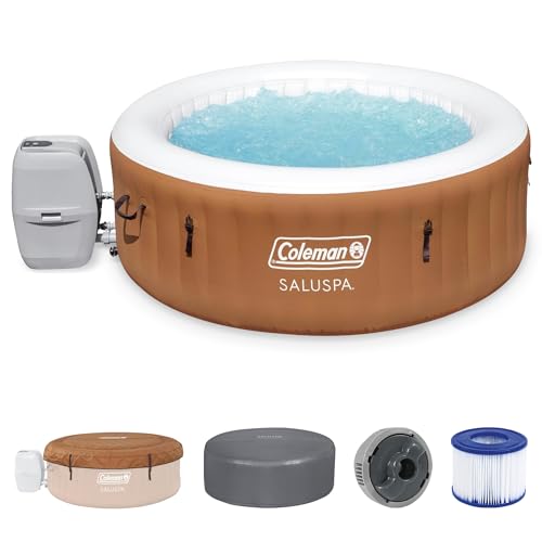 Coleman SaluSpa Miami AirJet 2 to 4 Person Round Inflatable Hot Tub Portable Outdoor Spa with 120 Soothing AirJets and Insulated Cover, Black