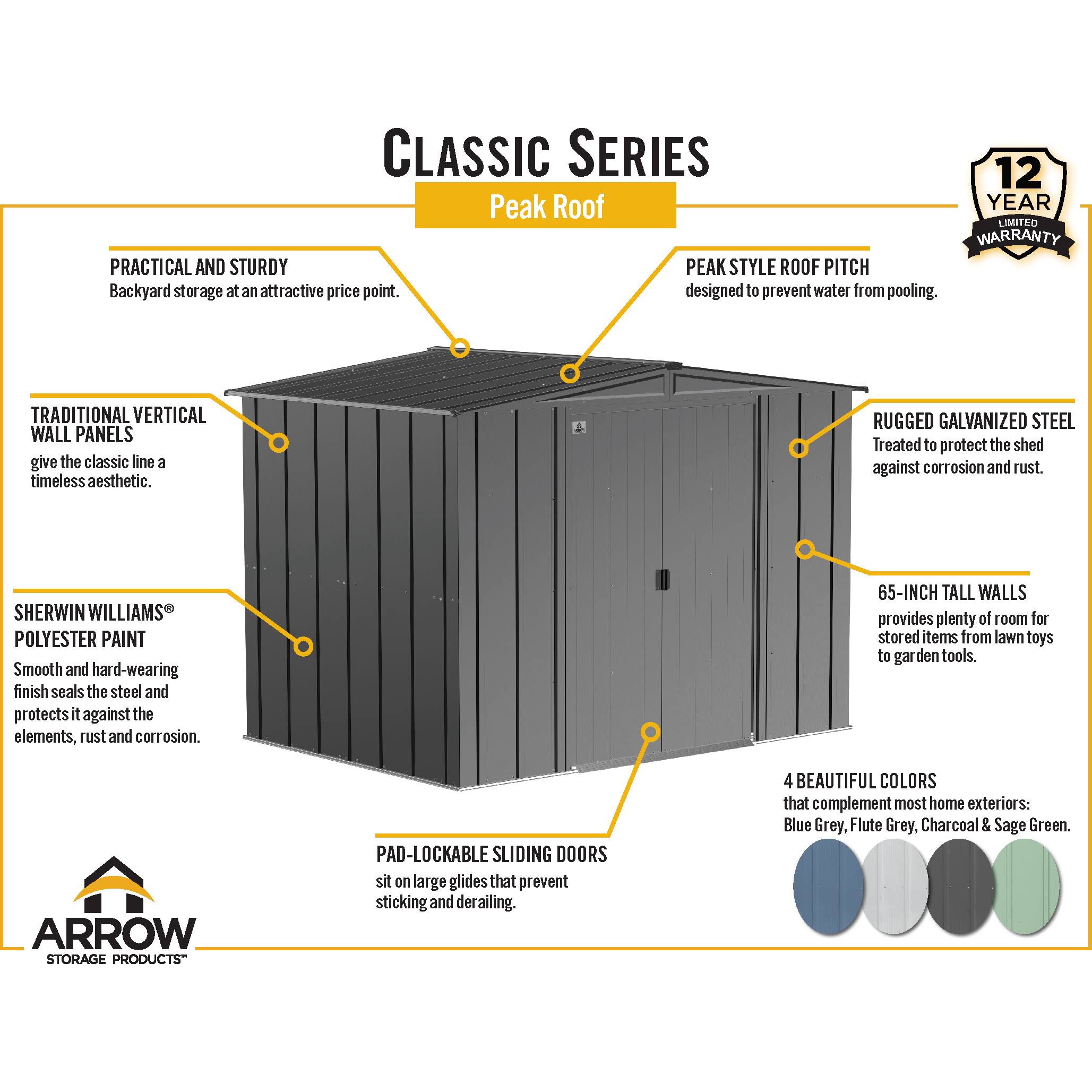 Arrow Classic 10 ft. x 8 ft. Steel Storage Shed in Charcoal