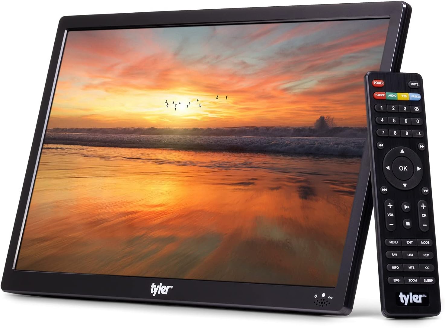 Tyler 16 Portable TV LCD Monitor Battery Powered Wireless Capability HD-TV, HDMI, USB, RCA, SD Card, AC/DC, FM Radio, Car Charger, Remote Control, Built in Stand Small Mini for Car Kids & Traveling