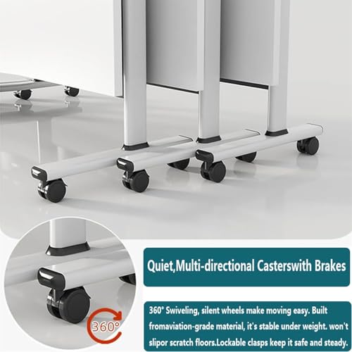 Folding Conference Room Tables with Silent Wheels| Foldable Flip Top Office Meeting Table| Mobile Seminars Dynamic Meetings Training Tables for Offices, Classrooms, Meeting Room(White,47x16x30in)
