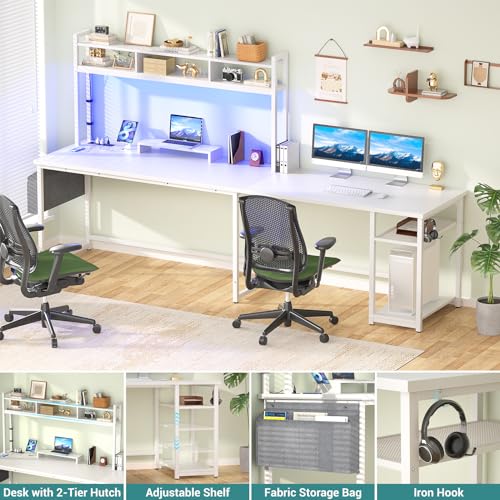 Aheaplus L Shaped Gaming Desk, 59" Gaming Desk with Power Outlet and Led Lights, Reversible L Shaped Computer Desk with Hutch & Monitor Stand, Home Office Desk L Shaped Corner Desk, White