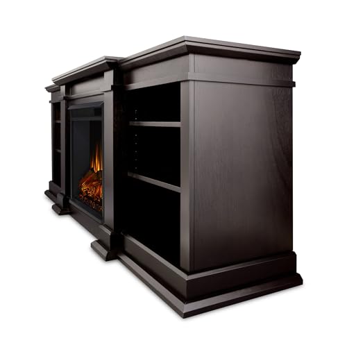 Real Flame Fresno 72" TV Stand with Electric Fireplace in Black, Entertainment Center with Electric Fireplace, Living Room TV Stand with Fireplace, fits up to 70" TV
