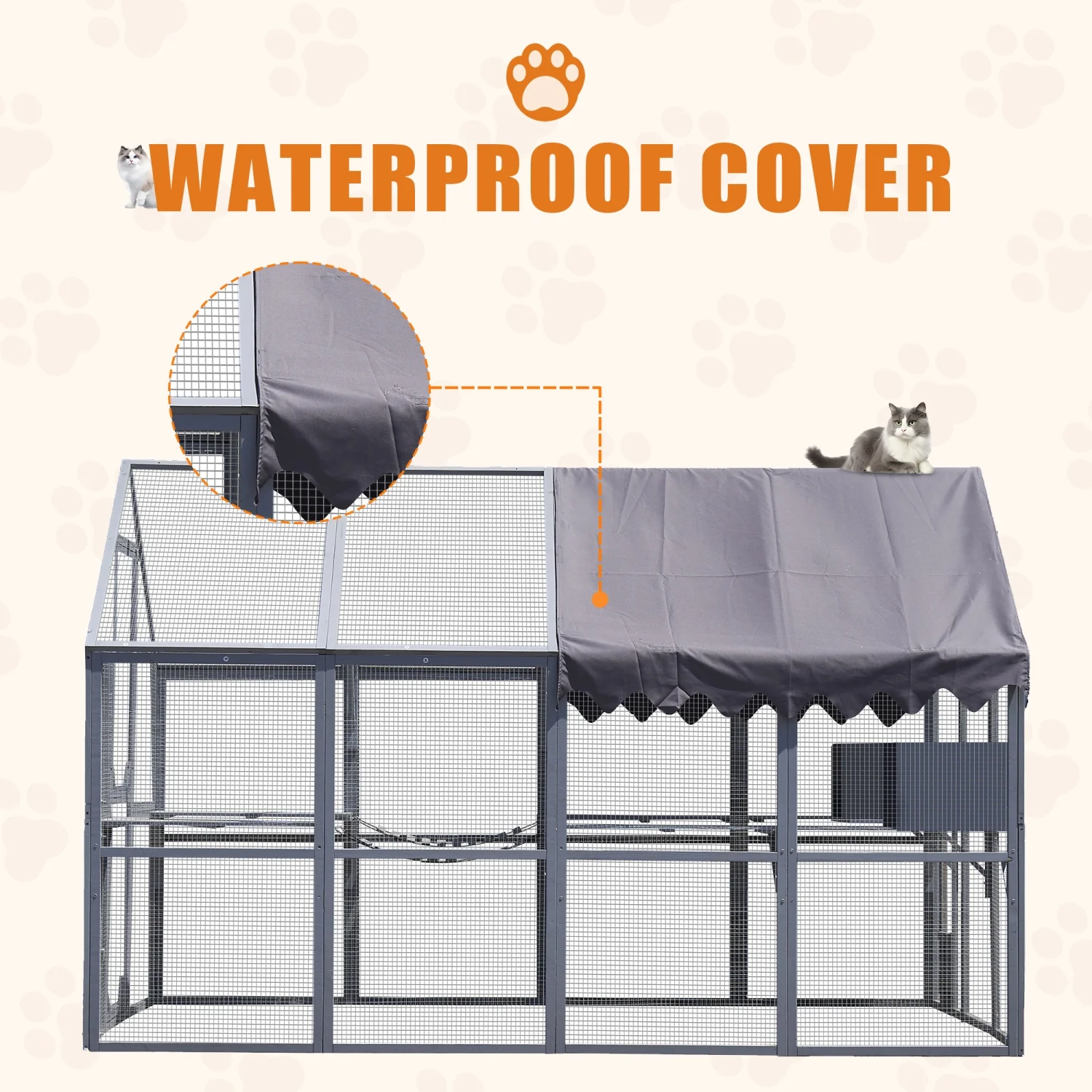 Holaki 110" Cat House Outdoor Cat Enclosures Large Kitten Playpen with Platforms,Upgrade Waterproof Cover