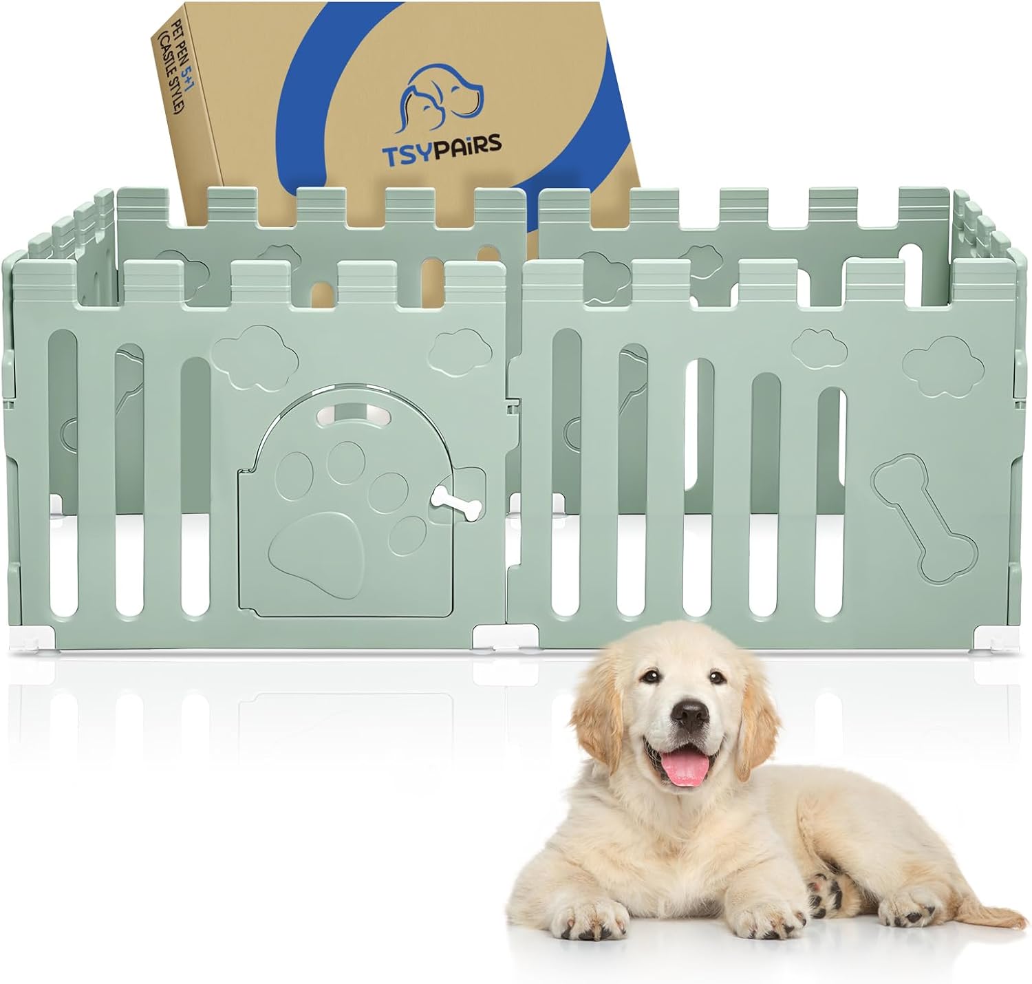Dog Playpen with Door, 6-Panel 24" Indoor Puppy Playpen, Strong Plastic Small Pet Safety Fence Dog Pen, Non-Slip and Secure Pet Gate, Green