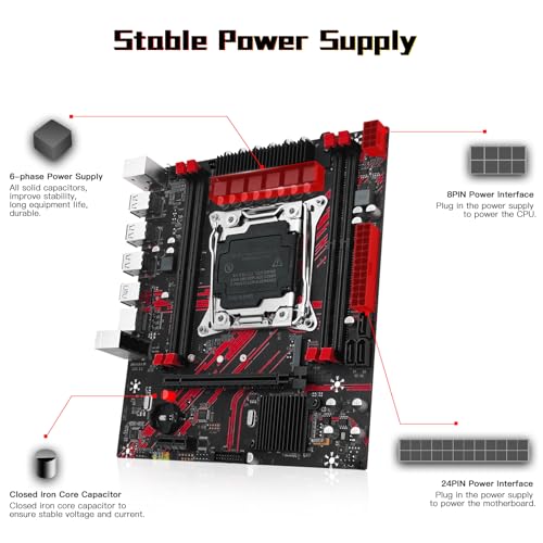 X99 Dual CPU Motherboard LGA 2011-3 Server Motherboard for Intel i7 5th/6th Gen Xeon E5 V3/V4 Series (E-ATX, 8*DDR4 ECC Max 256G, 2*NVME M.2, 2*Gb LAN, SATA 3.0, PCIe 3.0)