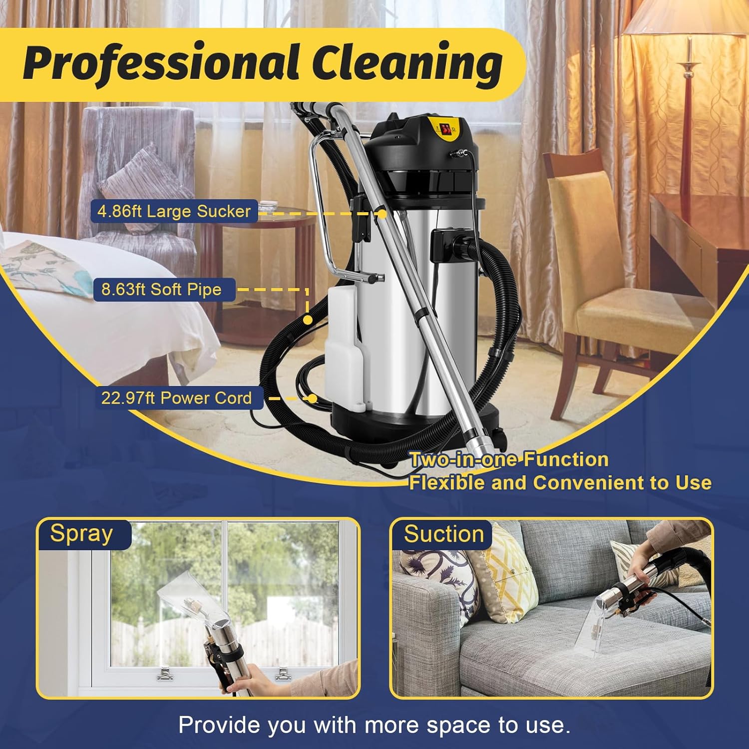 40L/11Gal Portable Carpet Cleaning Machine, 110V Commercial Carpet Cleaner, Household Dust Cleaner Extractor, 1034w Vacuum Cleaner Extractor Dust Collector Fits for Hotel & Guest Houses