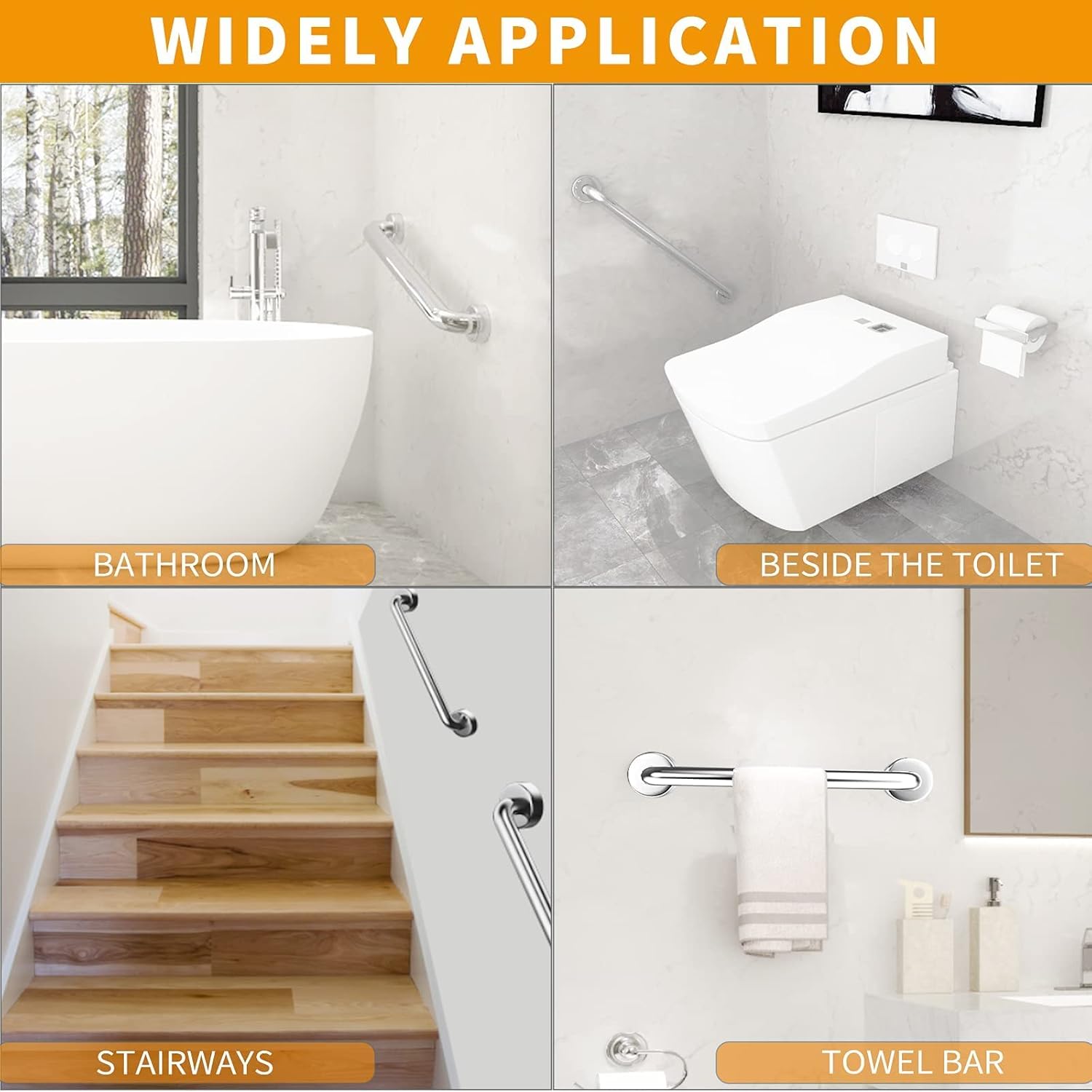 18 Shower Grab Bar, 2 Pack Brushed Nickel SUS304 Safety Bathroom Grab Bars with Concealed Screws, 500lbs Support Assist Bath Handle Balance Bar for Handicap Elderly Pregnant Pack of 2