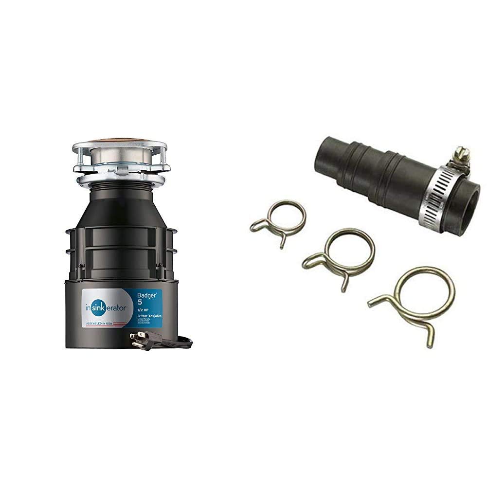 InSinkErator Garbage Disposal, Badger 5, Standard Series, 1/2 HP Continuous Feed, Black & DWC-00 Dishwasher Connector Kit