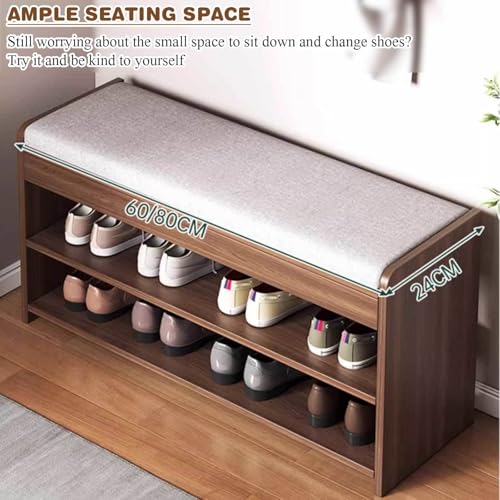 Shoe Bench with Storage Shelf - 2-Tier Footwear Rack Shoe Cabinet with Cushion Padded Seat - Shoe Storage Organizer for Entryway, Hallway,Bedroom,White-31.5" Lx9.5 Wx16.9 H