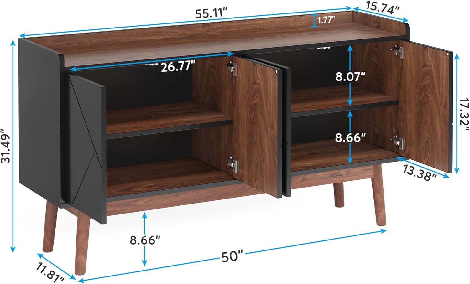 Tribesigns Sideboard Buffet Cabinet with Storage 55" Kitchen Sideboard Cabinet, Wood Coffee Bar Cabinet with Doors, Accent Sideboard Cabinet, Console Table Cabinet for Dining Room Living Room, Black