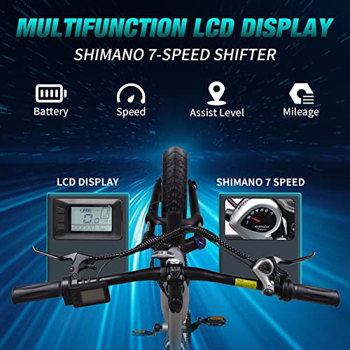 PEXMOR Electric Bike for Adults, 750W 32MPH Ebike w/48V 14AH Removable Battery Electric Bicycle,26" Fat Tire Electric Mountain Bike Snow Beach Commuter E-Bike,7 Speed, UL Certified