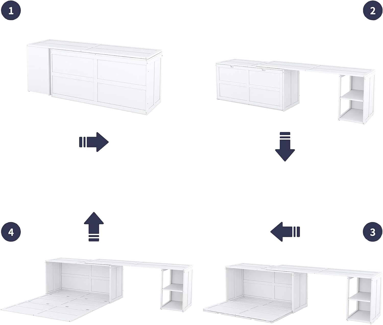 Queen Size Murphy Bed with Rotating Desk, White Finish - Space Saving Furniture 120x80.50x31.70 in.