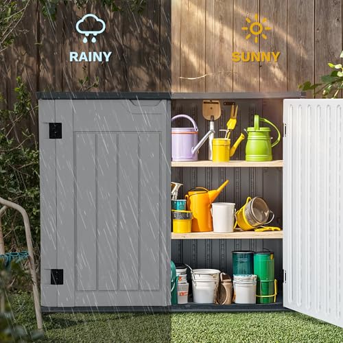 DWVO Outdoor Weather-Resistant Horizontal Storage Shed, 35 Cu Ft Capacity, Lockable and Waterproof, Suitable for Storing Garden Tools, Light Gray