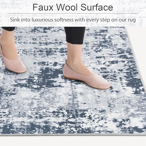 RYB HOME Washable Living Room Rug, 8x10 Large Area Rug for Bedroom, Ultra Soft Faux Wool Non Slip Modern Abstract Farmhouse Floor Carpet for Dining Home Office Nursery Playroom, 8x10 ft, Grey