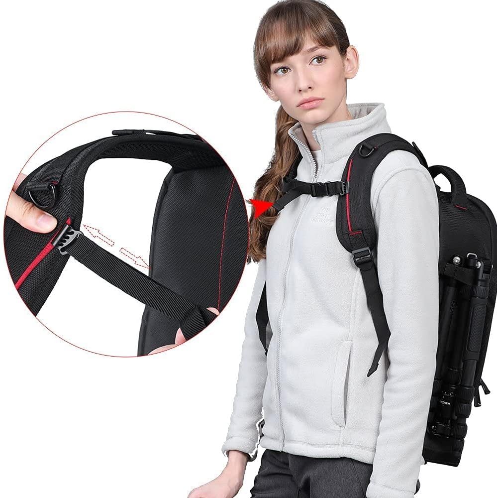 Beschoi DSLR Camera Backpack Waterproof Camera Bag for SLR/DSLR Camera, Lens and Accessories, Black (Large)