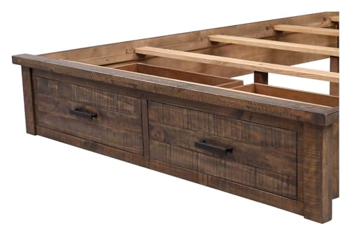 Solid Queen Bed Frame with 2 Storage Drawers, Queen Size Platform Bed Frame with High Headboard, Queen Bed with Wooden Support Legs Compatible with Teens Adults, Natural Bedroom Bed Frame,