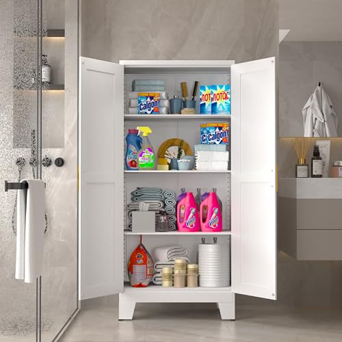 75.2" Tall Metal Pantry Cabinet, Storage Cabinets with 4 Door and 4 Adjustable Shelves, Black Kitchen Pantry Storage Cabinet, Freestanding Cupboard for Kitchen Dining Room Living Room Bathroom
