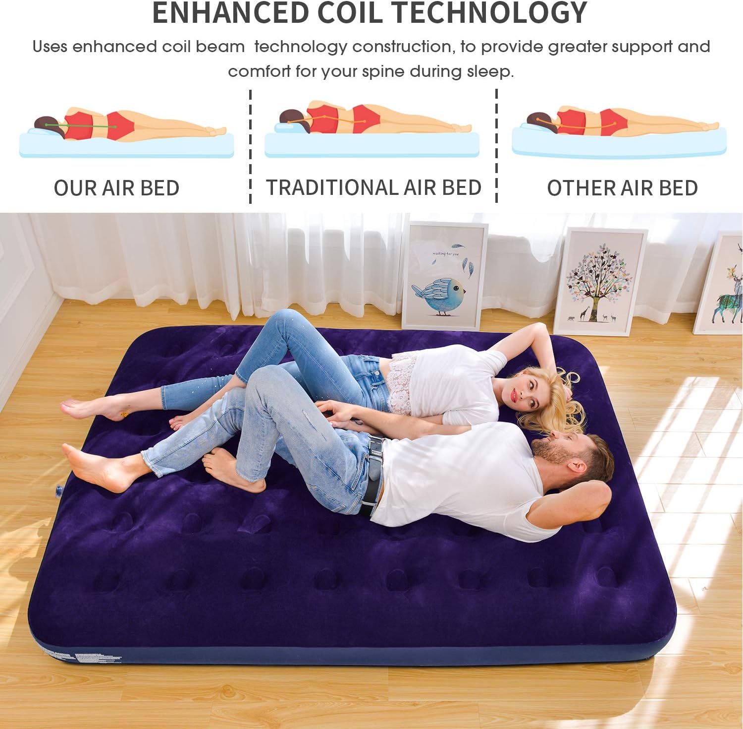 MH Zone Double Sleeping Pad Camping Air Mattress Inflatable Comfort 2 Person Camping Mattress with Air Pump for Hiking, Backpacking, Home