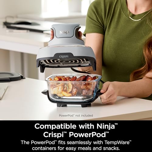 Ninja Crispi Air Fryer, Microwave, Freezer & Dishwasher Safe, Non Toxic Glass Portable Cooking System, 4 QT & 6 Cup Glass Containers with Storage Lids, Easy Meals, Air Fry, Bake, Green, FN101SG