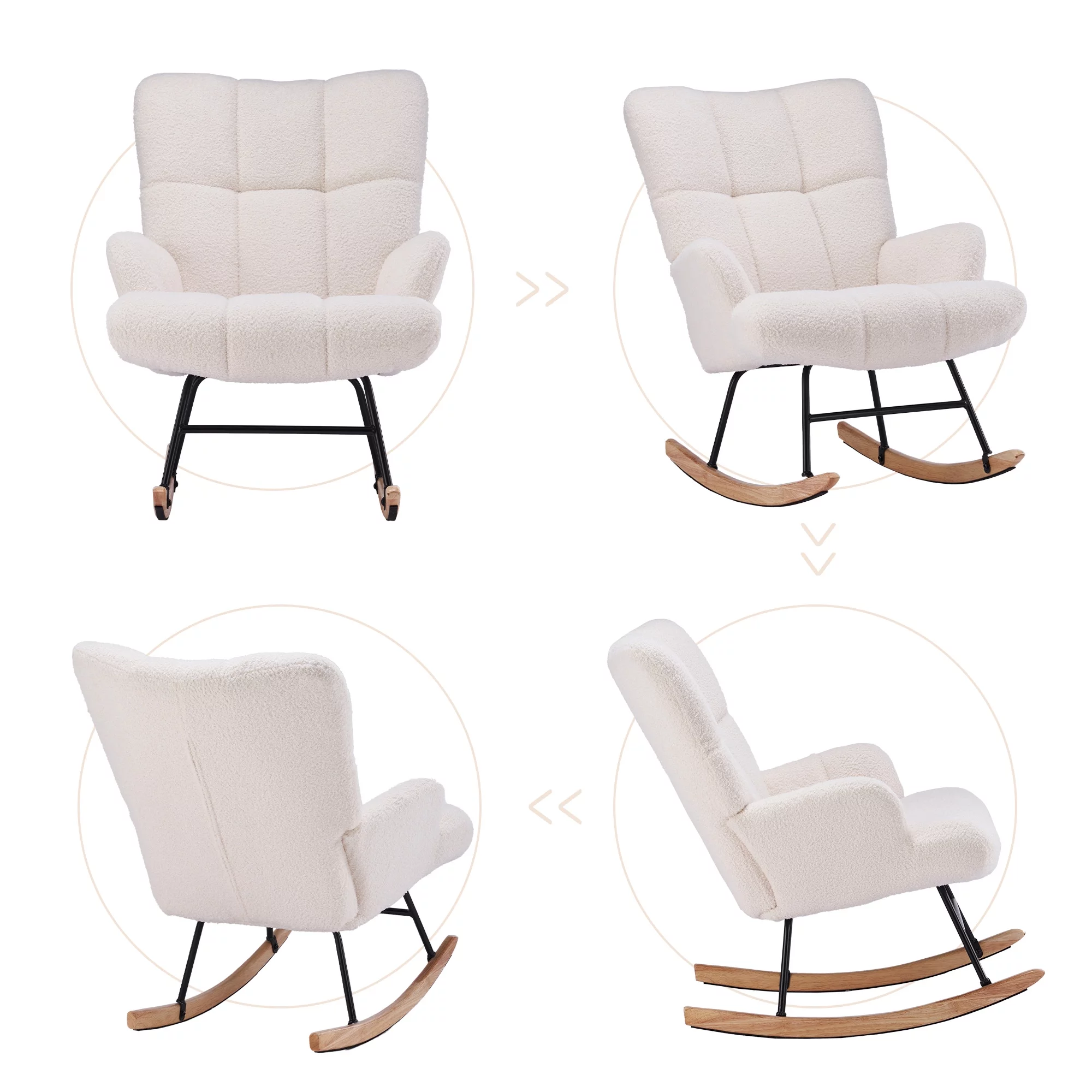 FERPIT Modern Teddy Velvet Accent Rocking Chair, Upholstered Nursery Glider Rocker for Baby, Cushioned Arm Chair, Rocking Chair Indoor for Living Room/Bedroom, White