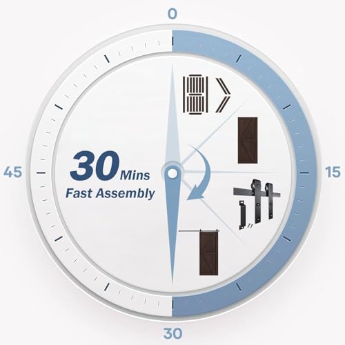 FREDBECK 36in x 84in Brown Barn Door with 6.6ft (79inch) Barn Door Hardware Track Kit and Handle Included, Double Surfaces,Simple Assembly is Required,K-Frame,Coffee