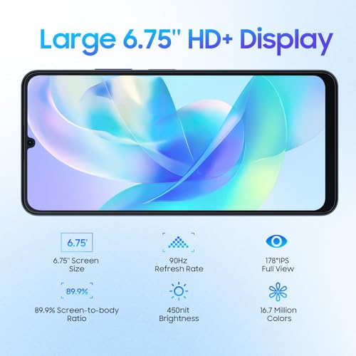 Blackview Color 8 Unlocked Cell Phones, 16GB+128GB+SD 2TB, 50MP Camera Smartphone, Mobile Phones 6000mAh Battery+18W, 6.75" HD+ 90Hz Cellphone, 4G Dual SIM/3 Card Slots,Fingerprint,3.5mm Earphone Jack