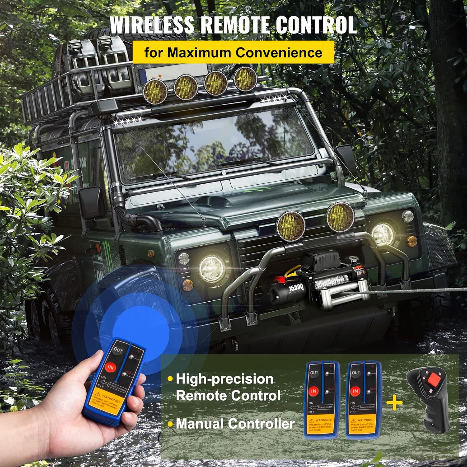VEVOR Truck Winch 15500lb Load Capacity Compatible with Cable Steel 12V Power Winch with Wireless Remote Control