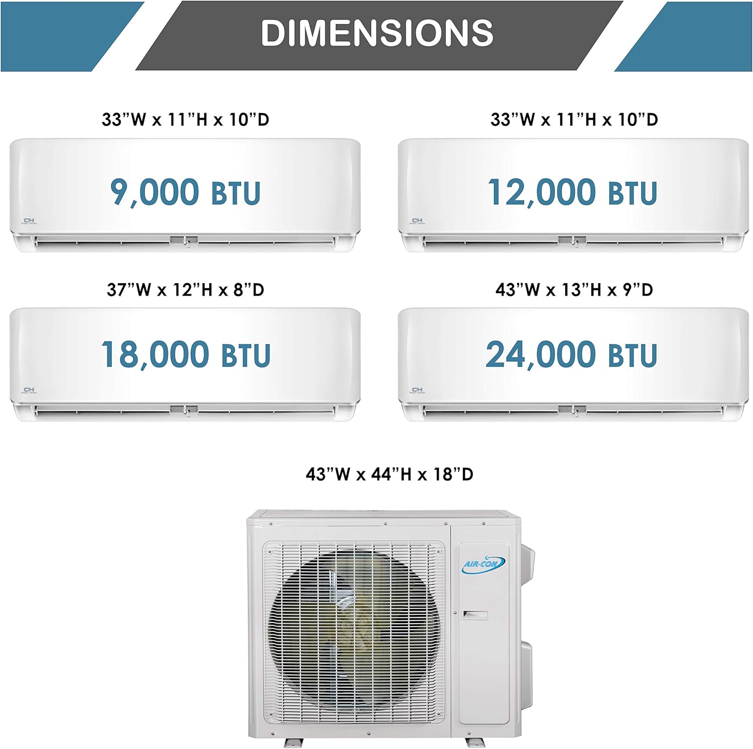 3 Zone Mini Split - 9000 + 9000 + 18000 - Ductless Air Conditioner - Pre-Charged Tri Zone Mini Split - Includes Three 25' Linesets - Premium Quality - USA Parts & Support