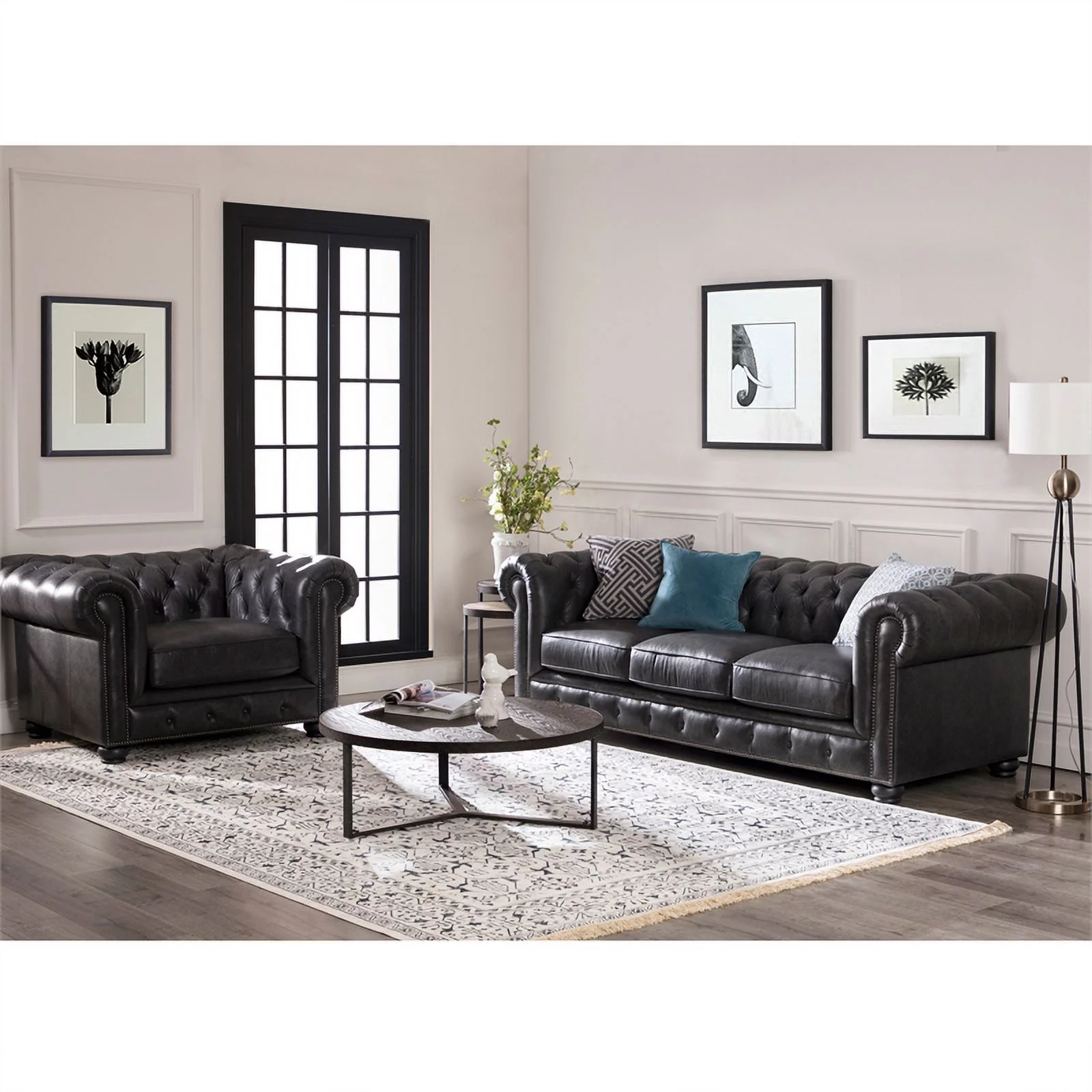 Brookfield Leather Chesterfield Sofa In Grey